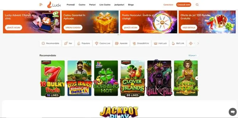 Interfata principala de la Luck Casino