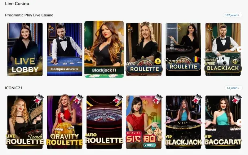 Sectiunea de live casino de la Luck Casino